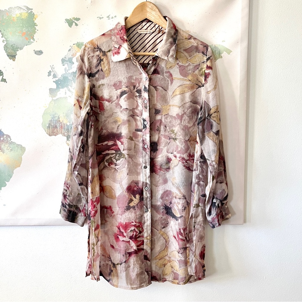 Soft Surroundings Floral Button Down Tunic Top Size Petite Medium PM Pink Mauve